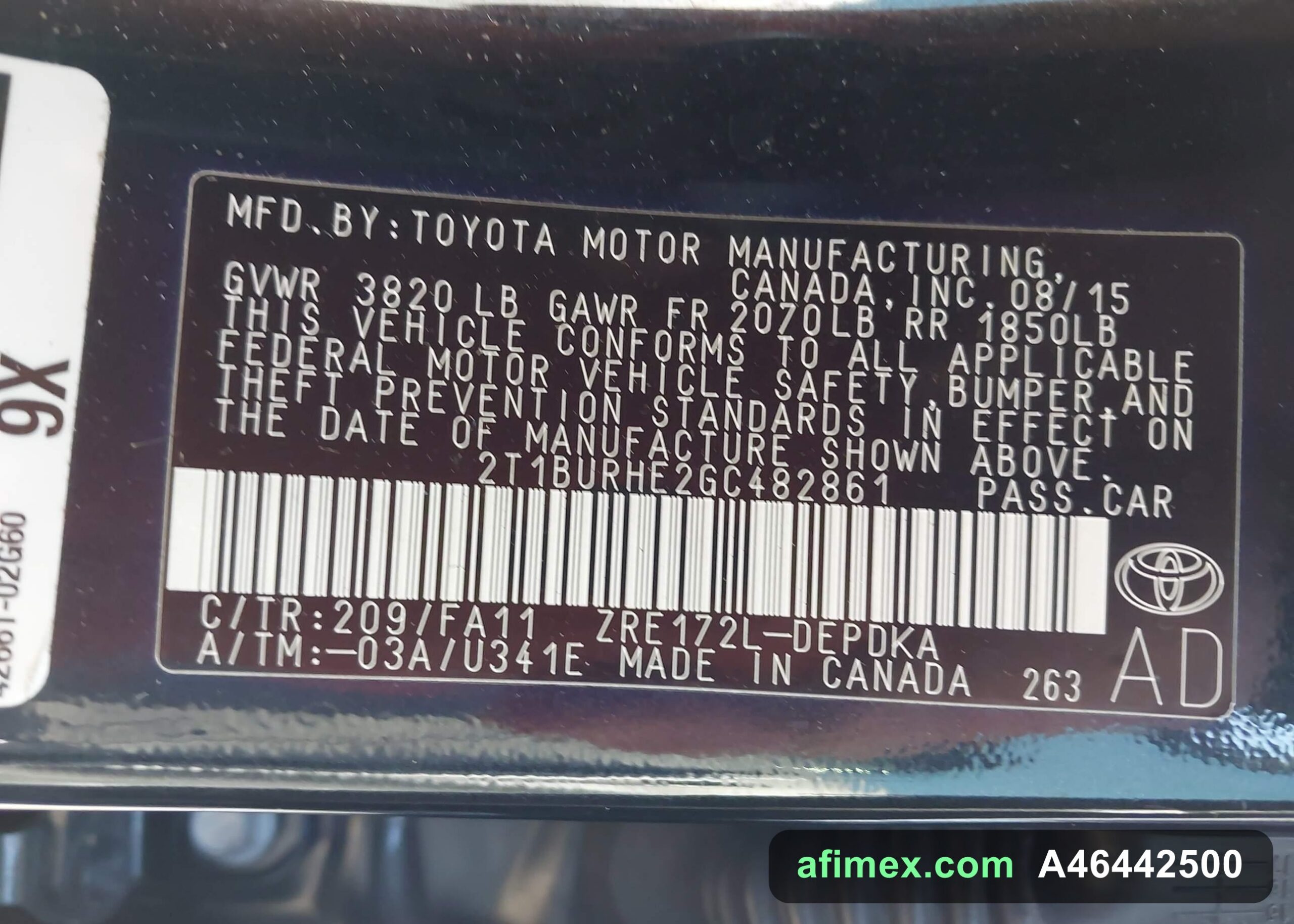 2016 Toyota Corolla for sale in Mauritania - Ref A46442500, photo 9