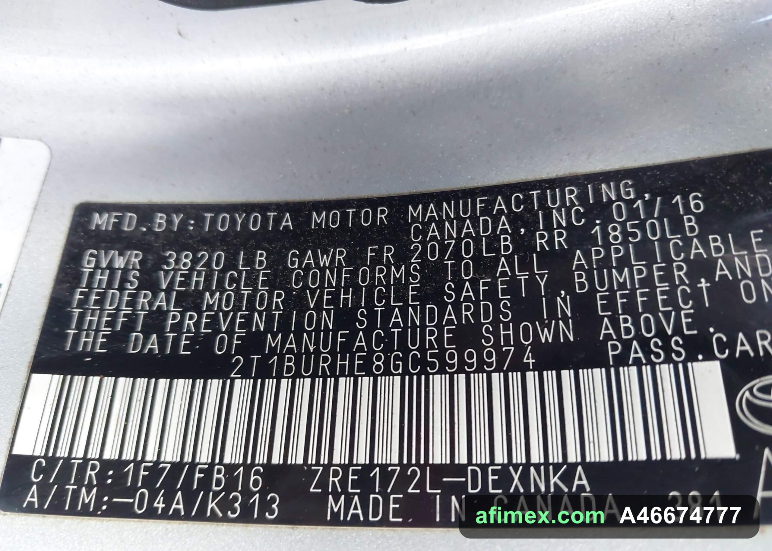 2016 Toyota Corolla for sale in Mauritania - Ref A46674777, photo 9