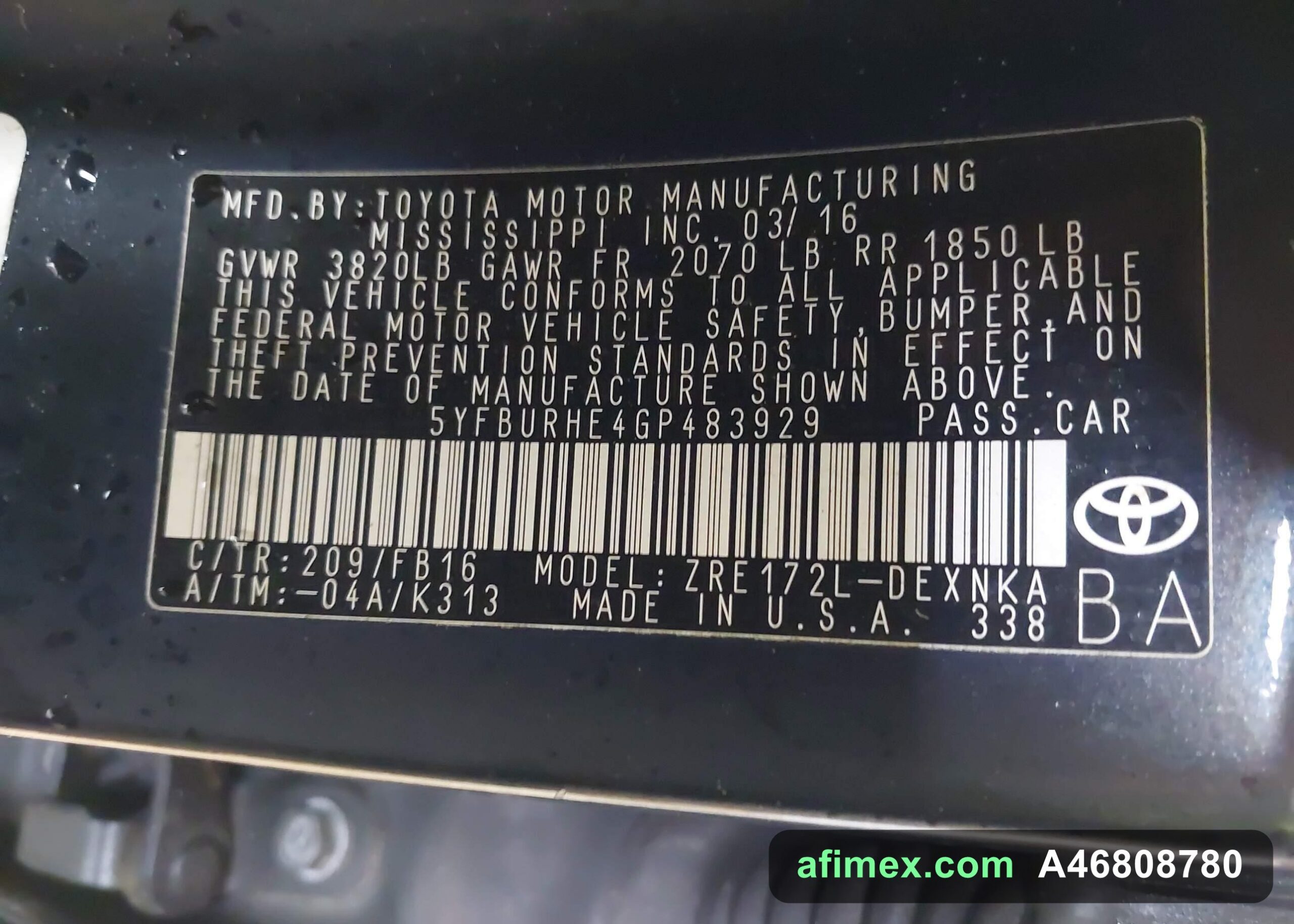 2016 Toyota Corolla for sale in Mauritania - Ref A46808780, photo 9